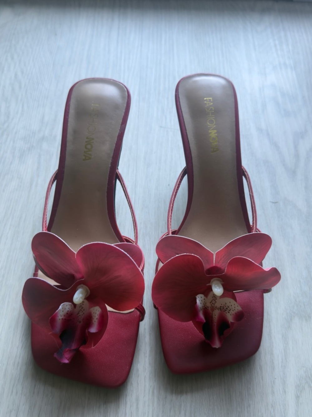 Red Floral Slide Heels